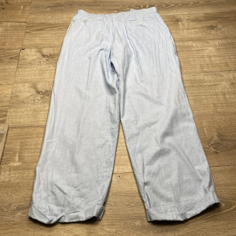 Royalty Culture Pants Mens 36 Blue Linen Pleated Wide Leg Cuffed Summer Beach